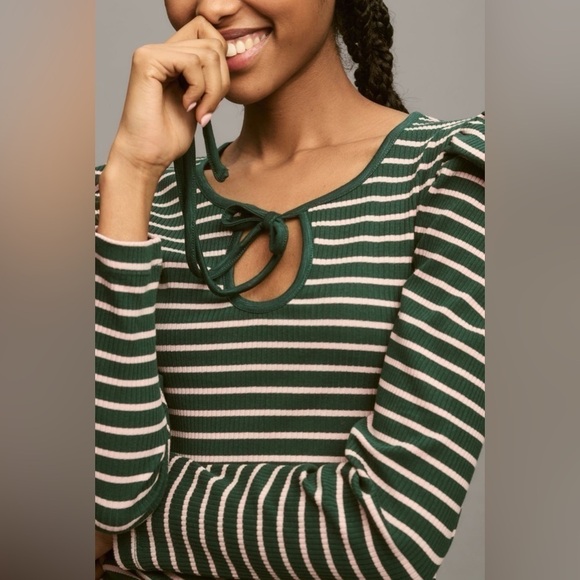 NWT Anthropologie Porridge Puff-Sleeve Tie-Front Top in Green, XXS - Picture 8 of 12